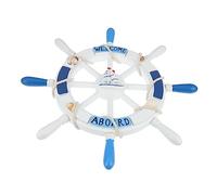 Yardenfun Wooden Steering Wheel Pendant Nautical Wall Hanging Ornament Blue Rudder Shape Coastal Home Decor Craft for Beach Bar