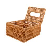 Yardenfun Woven Tissue Box Holder Tabletop Napkin Dispenser Imitation Rattan Storage Container with Easy Access for Home and Office Organization