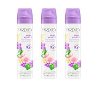 Yardley London April Violets Body Spray, Floral Body Spray for Women with Notes of Violet and Citrus, April Violets Body Mist for Women 3 x 75ml