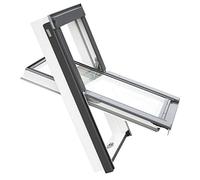 YARDLITE APV White PVC Roof Window, Vented Centre-Pivot Double Glazed Loft Attic Skylight. Easy to Install Bundle with Plain, Slate, Tile or Universal Flashing - F6A(66 x 118cm) +Slate Tile Flashing