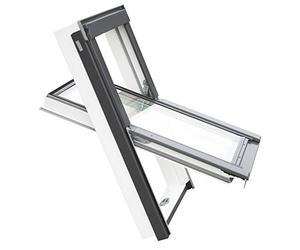 YARDLITE APX White PVC Roof Window, Centre-Pivot, Double Glazed Loft Attic Skylight. Easy to Install, Bundle with Plain, Slate, Tile or Universal Flashing - C2A (55 x 78cm) + Universal Flashing
