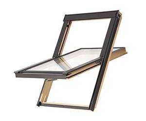 YARDLITE DPX Pine Wood Frame Roof Window, FSC Certified, Centre-Pivot Loft Attic Skylight. Bundle with Plain, Slate, Tile or Universal Flashing - S6A (114 x 118 cm) + Slate Tile Flashing