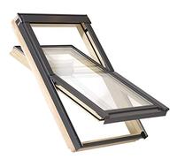YARDLITE DVX Pine Wood Frame Roof Window, FSC Certified, Vented Centre-Pivot Loft Attic Skylight. Bundle with Plain, Slate, Tile or Universal Flashing - F6A (66 x 118cm) + Tile Flashing