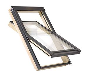YARDLITE DVX Pine Wood Frame Roof Window, FSC Certified, Vented Centre-Pivot Loft Attic Skylight. Bundle with Plain, Slate, Tile or Universal Flashing - M8A (78 x 140cm) + Universal Flashing