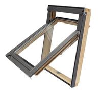 YARDLITE MOE Fire Escape Roof Window, FSC Certified Pine Wood. Vented Top Third Hanging-Pivot Loft, Attic Skylight. Bundle with Slate, Tile Or Universal Flashing - M8A(78 x 140cm)+ Tile Flashing