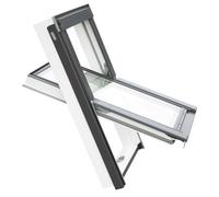 Yardlite Roof Window Grey / White Upvc Pivot Loft Skylight Unvented + Flashing - M6A - 78Cm X 118Cm, Ufx Universal Flashing
