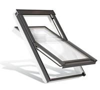 Yardlite Roof Window Grey / White Wood Centre Pivot Loft Skylight + Flashing - F6A - 66Cm (W) X 118Cm (H), Ufx Universal Flashing
