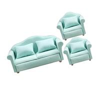 Yardwe 1 Set Miniature Dollhouse Sofa Set Deep Green Fabric Couch with Armchairs Doll House Decor and Photo Prop for Mini House Scenes