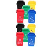 Yardwe 10 pcs Miniature Trash Can Set Stylish Garbage Can Model for Dollhouse Decor Micro Scene Photography Props Teaching Tools Random Fonts Included