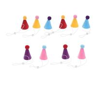 Yardwe 10pcs Mini Pet Birthday Hats for Small Animals, Comfortable Non-woven Fabric Cone Party Caps with Adjustable Secure Strap and Pom Pom, for Daily Wear and Birthday Parties