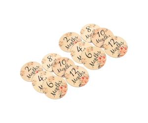 Yardwe 12 pcs Wooden Monthly Milestone Discs Double Sided Decorative Growth Markers Flower Pattern Photo Props for Capturing Special Moments for Nursery Decor