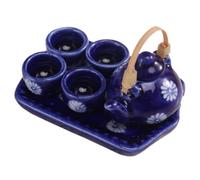 Yardwe 12 Scale Dollhouse Accessories 6pcs Japanese Style Navy Blue Mini Teapot with Tea Cups and Tray for Dollhouse Scene Decor