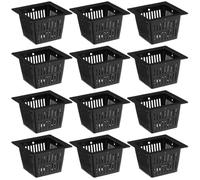 Yardwe 12Pcs Black Square Hydroponic Net Pots, Plastic Planting Baskets with Slotted Mesh for Garden Hydroponics Aquaponics and Seedling Transplanting, 5.7X5.7X3.7CM