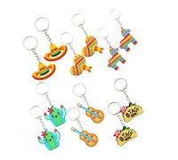 Yardwe 12pcs Mexican Fiesta Keychains Lightweight PVC Cartoon Cactus Hat Hot Dog Guitar Key Rings for Party Favors Decorations Bulk