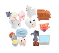 Yardwe 14pcs Miniature Farm Animal Figurines with Mini Hay Bales Resin Mini Cows Pigs Sheep for Fairy Garden Dollhouse Crafts Creative DIY Farm