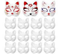 Yardwe 15PCS Fox Cat Masks to Decorate DIY Blank Masks Animal Mask White Paper Mask Anime Half Face for DIY Halloween Masquerade Cosplay Carnival Party