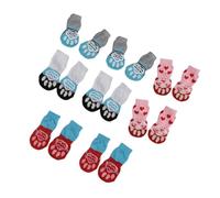 Yardwe 16pcs Cotton Pet Socks Set Non-slip Warm Winter Footwear for Cats and Dogs Size s Blue White, Blue Gray, Bright Red, Light Red