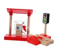 Yardwe 1Set DIY Gas Station Model Kit with Lifting Road Block Multi Function Train Accessory for Creative Roleplay and Cognitive Development for Imaginative Play Scenarios