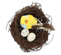 Yardwe 1set Easter Bird Nest Rattan with Artificial Bird and Ornaments for Garden Table and Home Decoration for Photography Prop and Festive Celebrations