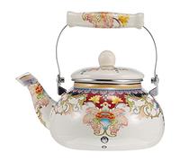 Yardwe 2.4L Ceramic Enameled Teapot Vintage Tea Kettle Floral Printing Hot Water Boiling Pot for Kitchen Stovetop Stainless Steel Water Bottle