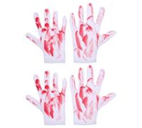 Yardwe 2 Pairs Halloween Blood Gloves, Vinyl Knitted Fabric, White Bloody Gloves for Haunted House, Dress up, Party Decoration