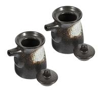 Yardwe 2 Pieces Ceramic Oil Dispenser, Mini Ceramic Milk Jug Japanese Style Shoyu Soy Sauce Dispenser Container Vinegar Dispenser with Lid (Black)