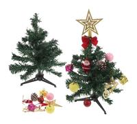 Yardwe 2 Sets Mini Christmas Trees for Tabletop Decoration, Artificial Pvc Miniature Xmas Pine Trees with DIY Assembly, Base, Topper, and Hanging Ornaments, Easy to Display for Home