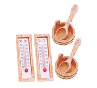 Yardwe 2 Sets Miniature Dollhouse Sauna Props with Thermometer Bucket and Hygrometer Resin Summer Spa Accessories for DIY Dollhouse Layout and Creative Miniature Scene Decoration