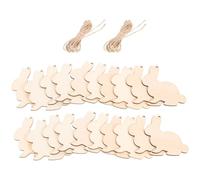 Yardwe 20pcs Easter Wooden Ornaments Rabbit Hanging Pendants with Rope DIY Handcrafts Beige Wood Pieces Festival Atmosphere Decoration for Anniversary Photo Props