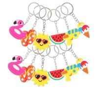 Yardwe 24pcs Hawaiian Beach Party Keychains Cute Cartoon PVC Key Rings with Sun Flamingo Slippers Ice Cream Water Gun Pendants for Women Backpack Decor