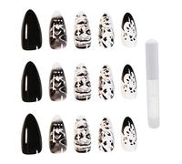 Yardwe 24pcs Waterproof Removable Skull Pattern False Nails for Women Full Cover Long Press on Nails with Glue Plastic Material Easy to Use for Halloween and Night Club