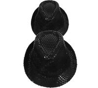 Yardwe 2pcs Black Satin Sequin Magician Costume Hats for Adults, Masquerade and Derby Style Party Headwear, Lightweight Dress up Accessories for Men and Women