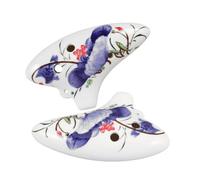 Yardwe 2pcs Ceramic Ac Tone Ocarina Alto C with Long Mouthpiece Comfortable Fit Build Blue and Red Floral Pattern Chinese Style for Beginner Practice and Travel