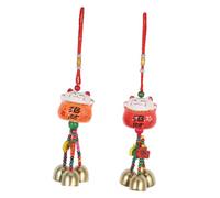 Yardwe 2pcs Ceramic Wind Chimes Home Hanging Pendant Red Orange Patio Garden Decor Japanese Style Random Font Aeolian Bells for Balcony