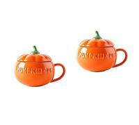 Yardwe 2pcs Classic Style Large Mug Bone China Lid Adorable Pumpkin Shape Milk Mug for Daily Use Sturdy Water Accessory