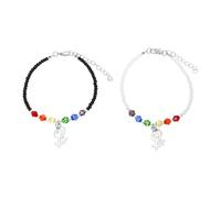 Yardwe 2Pcs Crystal Rainbow Bead Bracelet for Women, Strand Wrist Jewelry with White and Beads, Set for Couples and Everyday Wear