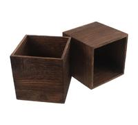 Yardwe 2pcs Decorative Wooden Planter Box for Small Foliage Plants and Moss Landscapes, Square Solid Wood Flower Pot with Natural Wood Texture and Smooth Finish, for Balconies and Home