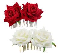 Yardwe 2pcs Elegant Bridal Flower Hair Comb with Dual Rose Design, Lightweight Cloth and Metal Material, Decorative and Practical Hair Accessory for Wedding or Party Use