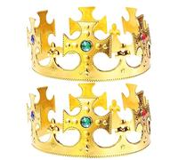Yardwe 2PCS Gold Crown Plastic Royal King and Queen Jeweled Crown Adjustable Prince Princess King Crown for Birthday Halloween Costume Party Favors