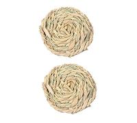 Yardwe 2pcs Handwoven Rabbit Mat Guinea Pig Bedding Round Mat Natural for Lizards