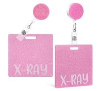 Yardwe 2pcs Horizontal Badge Holder Nurse Badge Reel in Pink Acrylic Materials with Glitter Appearance Convenient to Carry and Display Identity Practical Decorative Design