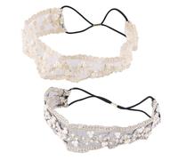 Yardwe 2pcs Lace Beaded Hairbands for Women Elastic Sweet Hair Accessories with Delicate Bead Decor Elegant Black and Beige Headwear for Weddings Parties Festivals Daily Wear