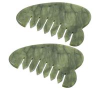 Yardwe 2pcs Light Green Jade Scalp Massage Comb and Facial Gua Sha Tool - Natural Jade Stone Multifunctional Hair and Skin Care Scraping Board for Meridian Therapy