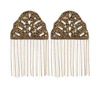 Yardwe 2Pcs Metallic Tassel Shoulder Epaulettes - Uniform Chain Fringe Appliques With Rhinestones - Dress Accessories Costume Shoulder Epaulet For Performance