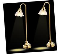 Yardwe 2pcs Mini Dollhouse Lamp Battery Operated Lighting with Floral Shades for Miniature Furniture Cozy Atmosphere Dollhouse Decor