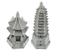 Yardwe 2pcs Miniature Tower Figurines Fairy Garden Tower Statue Mini Pagoda Zen Garden Ornaments Feng Shui Decoration for Micro Landscape Bonsai Craft Grey, 10.4x3.2cm