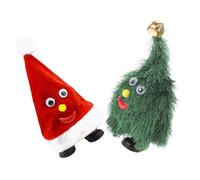 Yardwe 2Pcs Musical Dancing Santa Hat and Christmas Tree Plush Animated Holiday Decoration for Home and Parties Fun Swinging Christmas Accessories