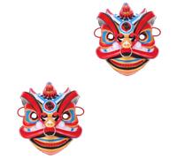 Yardwe 2pcs Reusable Eastern Chinese Dancing Lion Mask Full Face Cosplay Accessory for Birthday Party and Performance Handmade Plastic with Colorful Detailed Design for Traditional