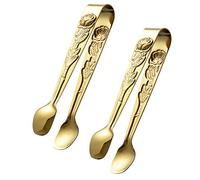Yardwe 2pcs Stainless Steel Kitchen Tongs Retro Ice Tongs Candy Sugar Cube Tongs Small Kitchen Tongs for Tea Party Restaurant Coffee Bar Gold