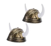 Yardwe 2Pcs Viking Horn Hat Costume Accessories - Gold Bronze Medieval Helmet with Horns for Role Playing, Masquerade, Festival and Halloween Party Props